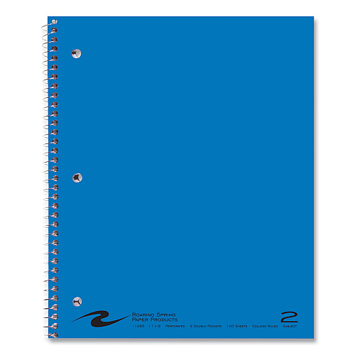 Roaring Spring Subject Wirebound Notebook, 2-Subject, Medium/College Rule, Assorted Cover, (100) 11 x 9 Sheets, 24/Carton (11085CS)