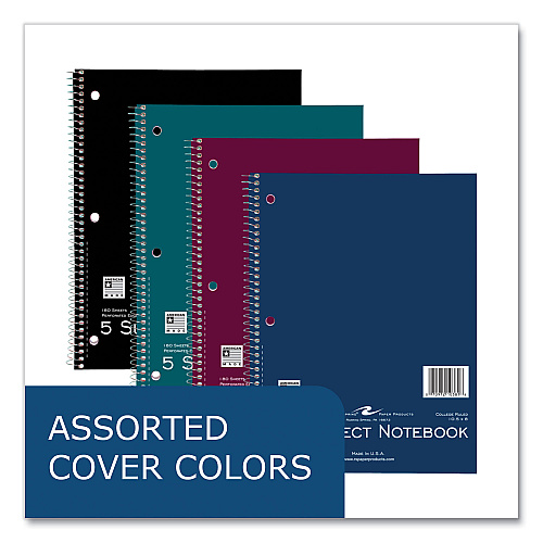Roaring Spring Subject Wirebound Notebook, 5-Subject, Medium/College Rule, Assorted Cover, (180) 10.5 x 8 Sheets, 12/Carton (10381CS)