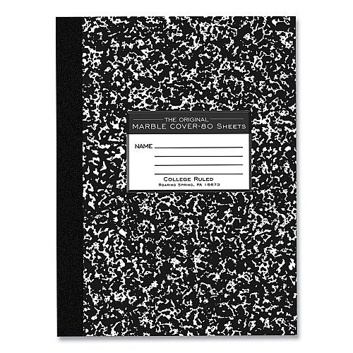 Roaring Spring Flexible Cover Composition Book, Med/College Rule, Black Marble Cover, (80) 10.25 x 7.88 Sheets, 48/Carton (77481CS)
