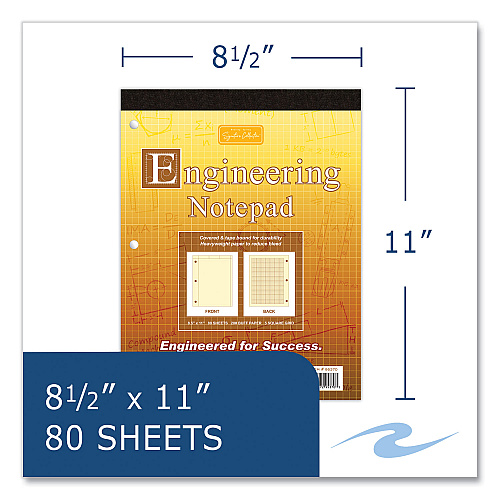 Roaring Spring Covered Engineering Pad, 5 sq/in Quadrille Rule, 80 Buff 8.5 x 11 Sheets, 24/Carton (95370CS)