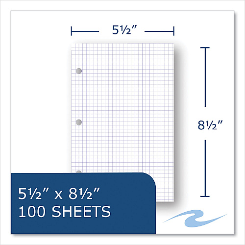 Roaring Spring Graph Filler Paper, 3-Hole, Quadrille: 5 sq in, (100) 8.5 x 5.5 Sheets, 48/Carton (20815CS)