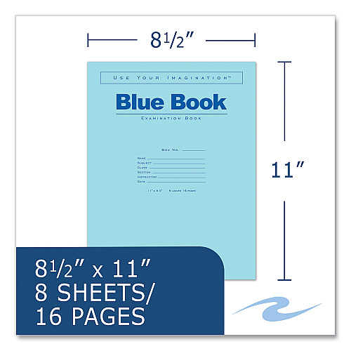 Roaring Spring Examination Blue Books, Wide/Legal Rule, Blue Cover, (8) 11 x 8.5 Sheets, 500/Carton (77517CS)