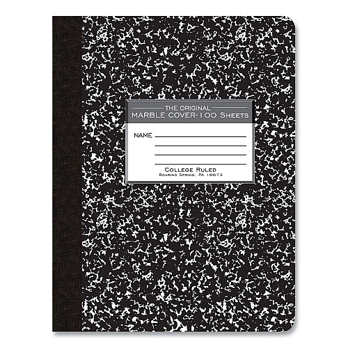Roaring Spring Hardcover Marble Composition Book, Med/College Rule, Black Marble Cover, (100) 9.75 x 7.5 Sheets, 24/Carton (77264CS)