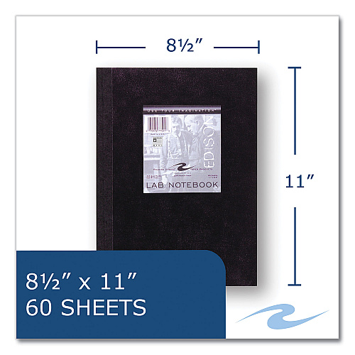 Roaring Spring Lab and Science Black Notebook, Quad Rule (5 sq/in), Black Cover, (60) 11 x 8.5 Sheets, 24/Carton (77591CS)