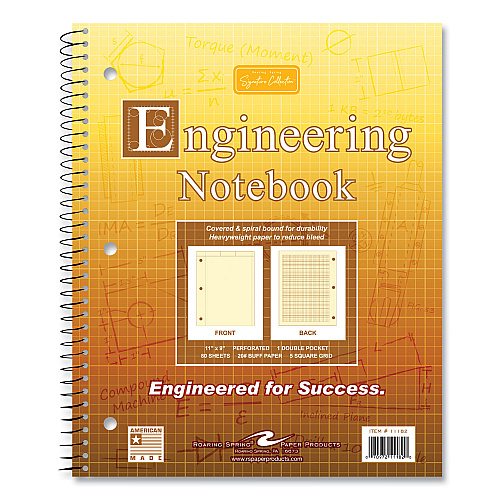 Roaring Spring Wirebound Engineering Notebook, 20 lb Paper Stock, Buff Cover, 80 Buff 11 x 8.5 Sheets, 24/Carton (13182CS)