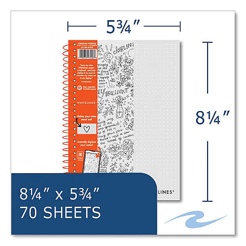 Roaring Spring Whitelines Notebook, Dot Rule (5 mm), Gray/Orange Cover, (70) 8.25 x 5.75 Sheets, 12/Carton (17006CS)
