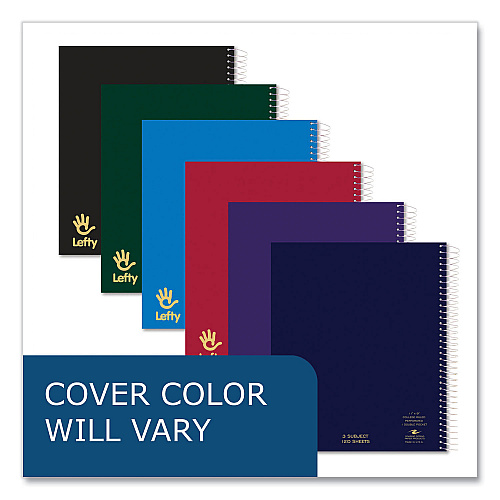 Roaring Spring Lefty Notebook, 3-Subject, Medium/College Rule, Assorted Cover Color, (120) 11 x 9 Sheet, 24/Carton (13506CS)