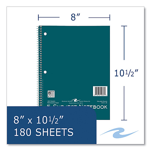 Roaring Spring Subject Wirebound Notebook, 5-Subject, Medium/College Rule, Assorted Cover, (180) 10.5 x 8 Sheets, 12/Carton (10381CS)