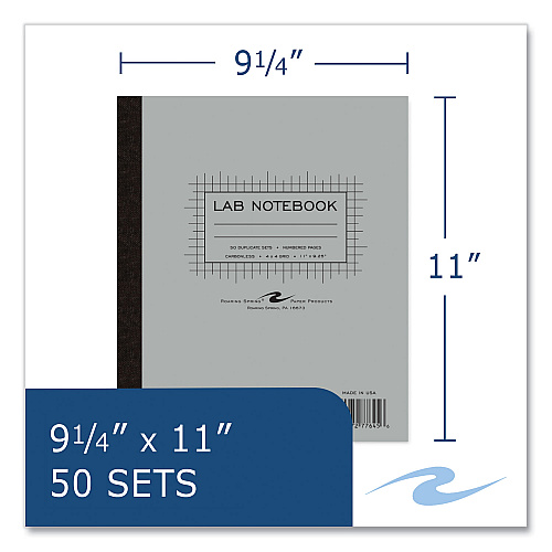 Roaring Spring Lab and Science Carbonless Notebook, Quad Rule (4 sq/in), Gray Cover, (100) 11x9.25 Sheets, 12/Carton (77645CS)