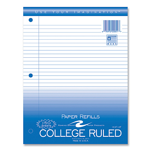 Roaring Spring Loose Leaf Paper, 8 x 10.5, 3-Hole Punched, College Rule, White, 150 Sheets/Pack, 24 Packs/Carton (20051CS)