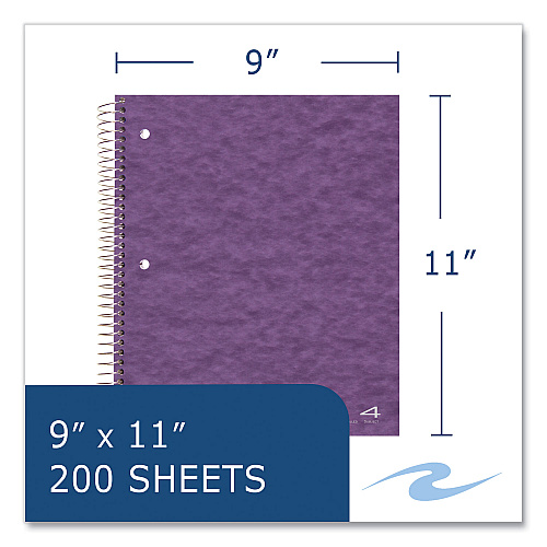 Roaring Spring Subject Wirebound Notebook, 4-Subject, Medium/College Rule, Randomly Assorted Cover, (200) 11 x 9 Sheets, 12/Carton (11376CS)