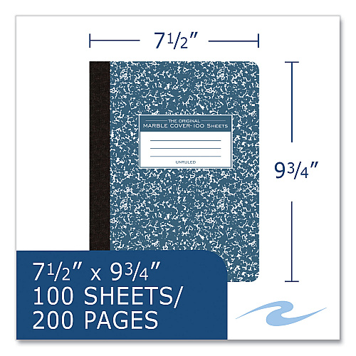 Roaring Spring Hardcover Marble Composition Book, Unruled, Blue Marble Cover, (100) 9.75 x 7.5 Sheets, 24/Carton (77261CS)