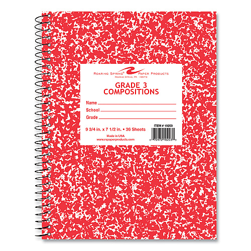 Roaring Spring Wirebound Composition Book, 1 Sub, Grade 1 Manuscript Format, Red Cover, (36) 9.75 x 7.5 Sheets, 48/Carton (10203CS)