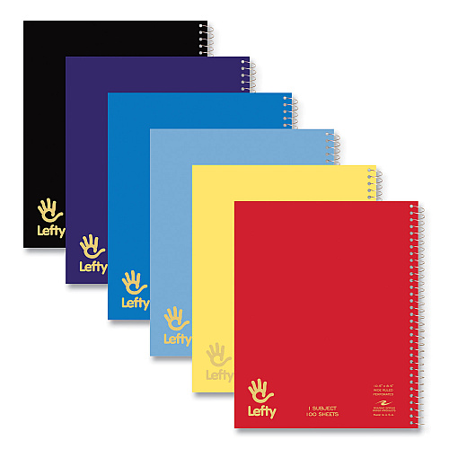 Roaring Spring Lefty Notebook, 1-Subject, Wide/Legal Rule, Assorted Cover Colors, (100) 10.5 x 8.5 Sheets, 24/Carton (13505CS)