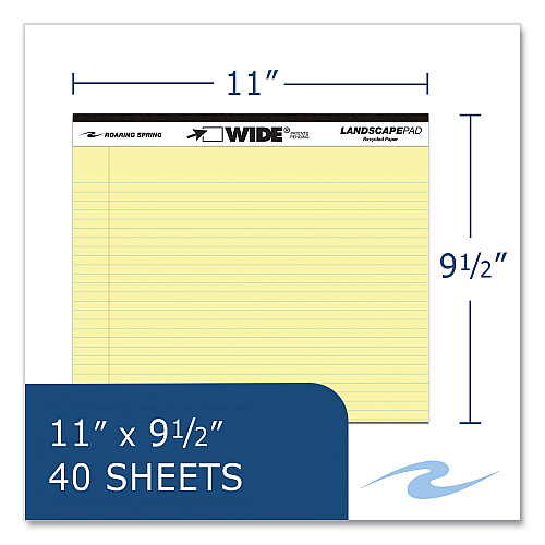 Roaring Spring WIDE Landscape Format Writing Pad, Medium/College Rule, 40 Canary 11 x 9.5 Sheets, 18/Carton (74511CS)