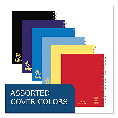Roaring Spring Lefty Notebook, 1-Subject, Wide/Legal Rule, Assorted Cover Colors, (100) 10.5 x 8.5 Sheets, 24/Carton (13505CS)