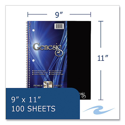 Roaring Spring Genesis Notebook, 1-Subject, Medium/College Rule, Randomly Assorted Cover Color, (100) 11 x 9 Sheets, 12/Carton (13112CS)
