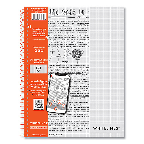 Roaring Spring Whitelines Notebook, Quadrille Rule, (5 sq/in), Gray/Orange Cover, (70) 11 x 8.5 Sheets, 12/Carton (17001CS)