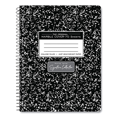 Roaring Spring Spring Signature Composition Book, Med/College Rule, Black Marble Cover, (70) 9.75 x 7.5 Sheets, 24/Carton (10111CS)