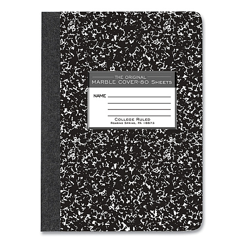 Roaring Spring Hardcover Marble Composition Book, Med/College Rule, Black Marble Cover, (80) 9.75 x 7.5 Sheet, 48/CT (77226CS)