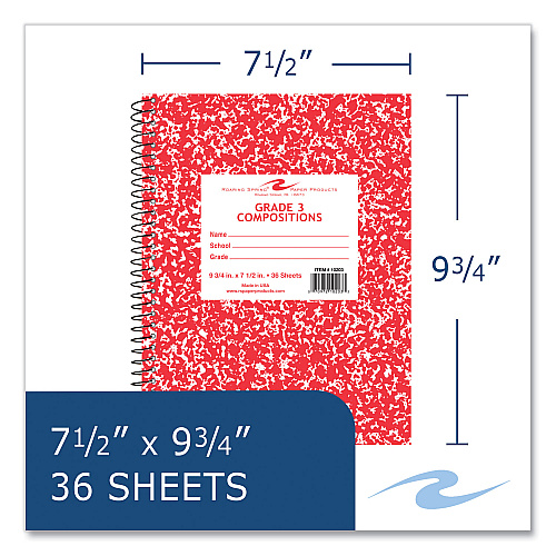 Roaring Spring Wirebound Composition Book, 1 Sub, Grade 1 Manuscript Format, Red Cover, (36) 9.75 x 7.5 Sheets, 48/Carton (10203CS)