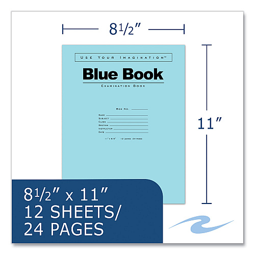 Roaring Spring Examination Blue Book, Wide/Legal Rule, Blue Cover, (12) 11 x 8.5 Sheets, 300/Carton (77519CS)