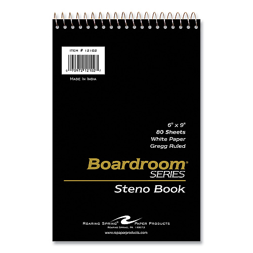 Roaring Spring Boardroom Series Steno Pad, Gregg Rule, Brown Cover, 80 White 6 x 9 Sheets, 72 Pads/Carton (12102CS)