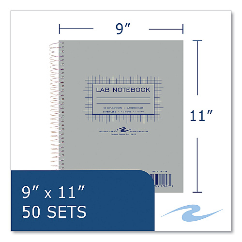Roaring Spring Lab and Science Carbonless Notebook, Quad Rule (4 sq/in), Gray Cover, (100) 11 x 9 Sheets, 12/Carton (77647CS)