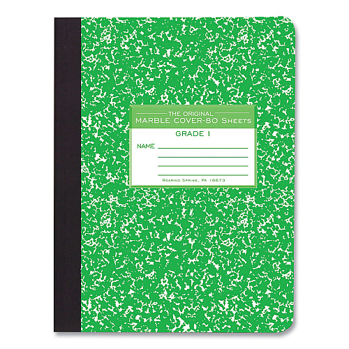 Roaring Spring Ruled Composition Book, Grade 1 Manuscript Format, Green Marble Cover, (80) 9.75 x 7.5 Sheets, 48/Carton (97225CS)