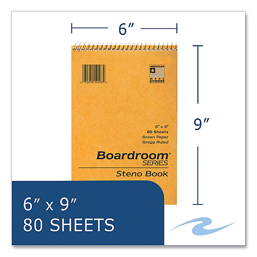 Roaring Spring Boardroom Series Steno Pad, Gregg Ruled, Brown Cover, 80 Green 6 x 9 Sheets, 72 Pads/Carton (12103CS)