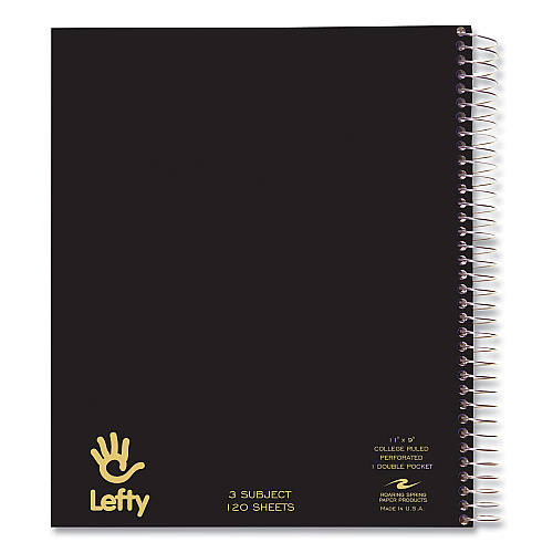 Roaring Spring Lefty Notebook, 3-Subject, Medium/College Rule, Assorted Cover Color, (120) 11 x 9 Sheet, 24/Carton (13506CS)