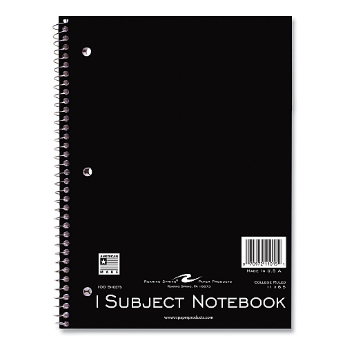 Roaring Spring Wirebound Notebook, 1-Subject, Medium/College Rule, Randomly Assorted Cover, (100) 11 x 8.5 Sheets, 24/Carton (11015CS)