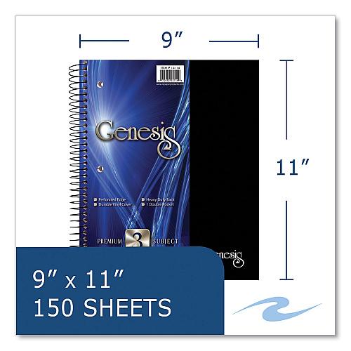 Roaring Spring Genesis Notebook, 3-Subject, Medium/College Rule, Randomly Assorted Cover Color, (150) 11 x 9 Sheets, 12/Carton (13114CS)