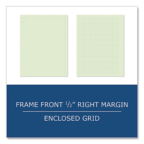 Roaring Spring Engineer Pad, (0.5" Margins), Quad Rule (5 sq/in, 1 sq/in) 100 Light Green 8.5 x 11 Sheets/Pad, 24/Carton (95382CS)