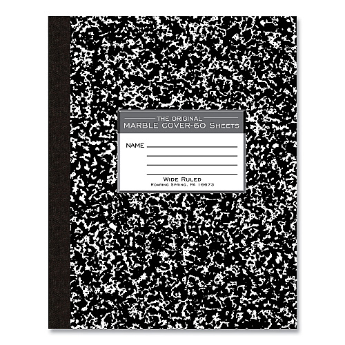 Roaring Spring Flexible Cover Composition Notebook, Wide/Legal Rule, Black Marble Cover, (60) 10 x 8 Sheets, 72/Carton (77505CS)