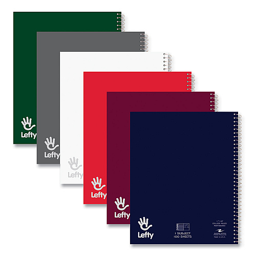 Roaring Spring Lefty Notebook, 1 Subject, College Rule, Randomly Assorted Cover Color, (200) 11 x 8.5 Sheets, 24/Carton (11096CS)