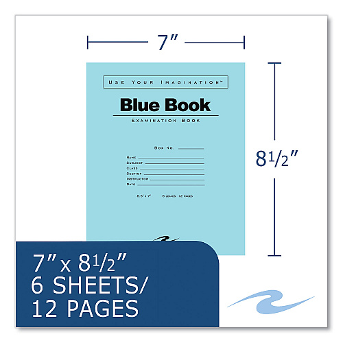 Roaring Spring Examination Blue Book, Wide/Legal Rule, Blue Cover, (6) 8.5 x 7 Sheets, 1,000/Carton (77511CS)