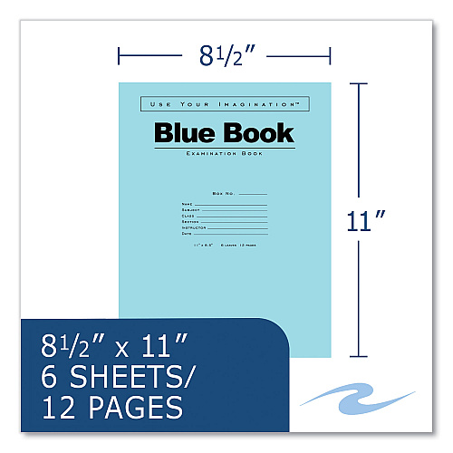Roaring Spring Examination Blue Book, Wide/Legal Rule, Blue Cover, (6) 11 x 8.5 Sheets, 500/Carton (77516CS)