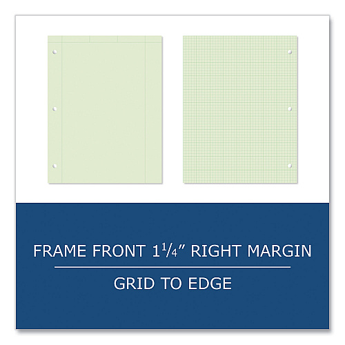 Roaring Spring Engineer Pad, (1.25" Margin), Quad Rule (5 sq/in, 1 sq/in), 200 Light Green 8.5 x 11 Sheets/Pad, 12/Carton (95589CS)