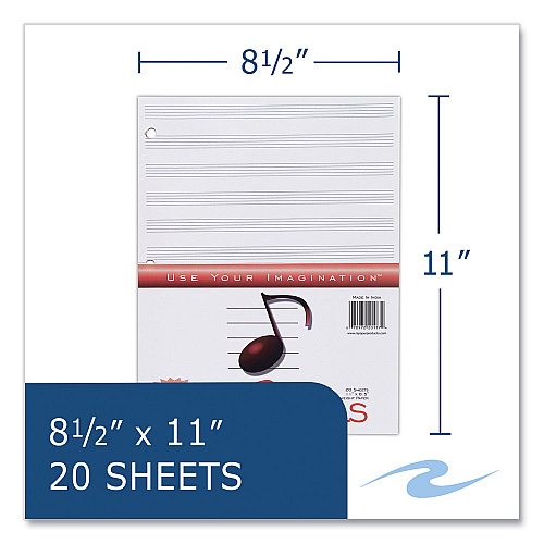 Roaring Spring Music Filler Paper, 3-Hole Punched, 8.5 x 11, Music Transcription Format, 20 Sheets/Pack, 24 Packs/Carton (20177CS)