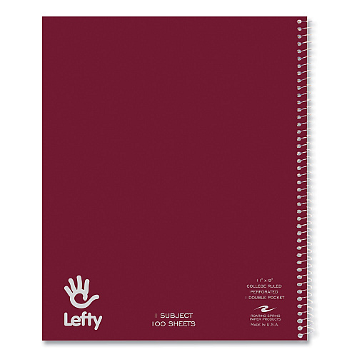 Roaring Spring Lefty Notebook, 1 Subject, College Rule, Randomly Assorted Cover Color, (100) 11 x 9 Sheets. 24/Carton (13503CS)