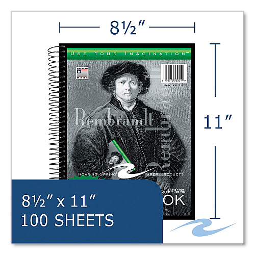 Roaring Spring Sketch Book, 60-lb Drawing Paper Stock, Rembrandt Photography Cover, (100) 11 x 8.5 Sheets, 12/Carton (53101CS)