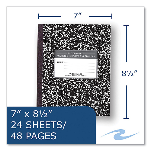 Roaring Spring Flexible Cover Composition Notebook, Wide/Legal Rule, Black Marble Cover, (100) 8.5 x 7 Sheets, 144/Carton (77331CS)