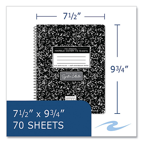 Roaring Spring Spring Signature Composition Book, Quad 5 sq/in Rule, Black Marble Cover, (70) 9.75 x 7.5 Sheets, 24/Carton (10113CS)