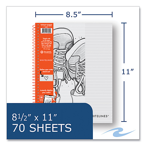 Roaring Spring Whitelines Notebook, Medium/College Rule, Gray/Orange Cover, (70) 8.5 x 11 Sheets, 12/Carton (17000CS)
