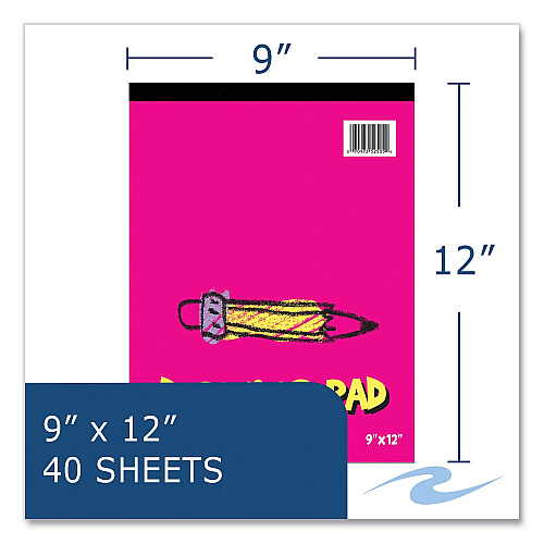 Roaring Spring Kids Drawing Pad, 40 White 9 x 12 Sheets, 12/Carton (52505CS)