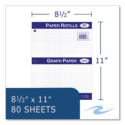 Roaring Spring Graph Filler Paper, 3-Hole, 8.5 x 11, Quadrille: 4 sq/in, 80 Sheets/Pack, 24 Packs/Carton (20096CS)