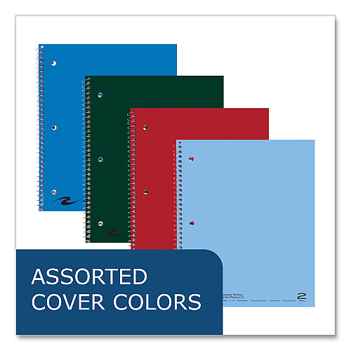 Roaring Spring Subject Wirebound Notebook, 2-Subject, Medium/College Rule, Assorted Cover, (100) 11 x 9 Sheets, 24/Carton (11085CS)