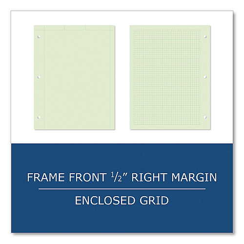 Roaring Spring Engineer Pad, (0.5" Margins), Quad Rule (5 sq/in, 1 sq/in), 200 Light Green 8.5 x 11 Sheets/Pad, 12/Carton (95389CS)