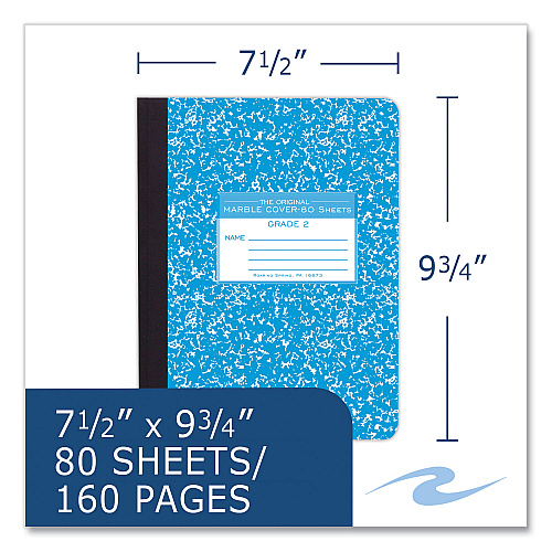 Roaring Spring Ruled Composition Book, Grade 2 Manuscript Format, Blue Marble Cover, (80) 9.75 x 7.5 Sheets, 48/Carton (97226CS)